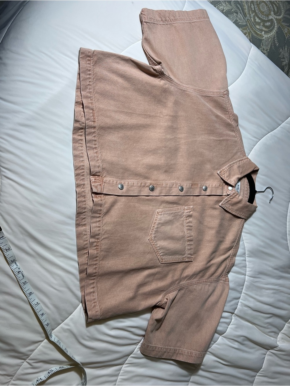 Agolde Rona Boxy Oversized Button-Front Short Sleeve Shirt Jacket in Dusty Rose